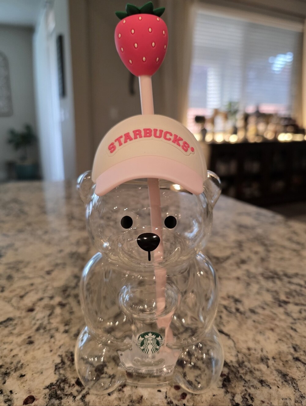 Starbucks Clear Bear Tumbler with Pink Strawberry Straw